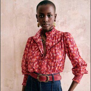 Sezane Niagara Blouse, Cherry Floral Print, Size 36